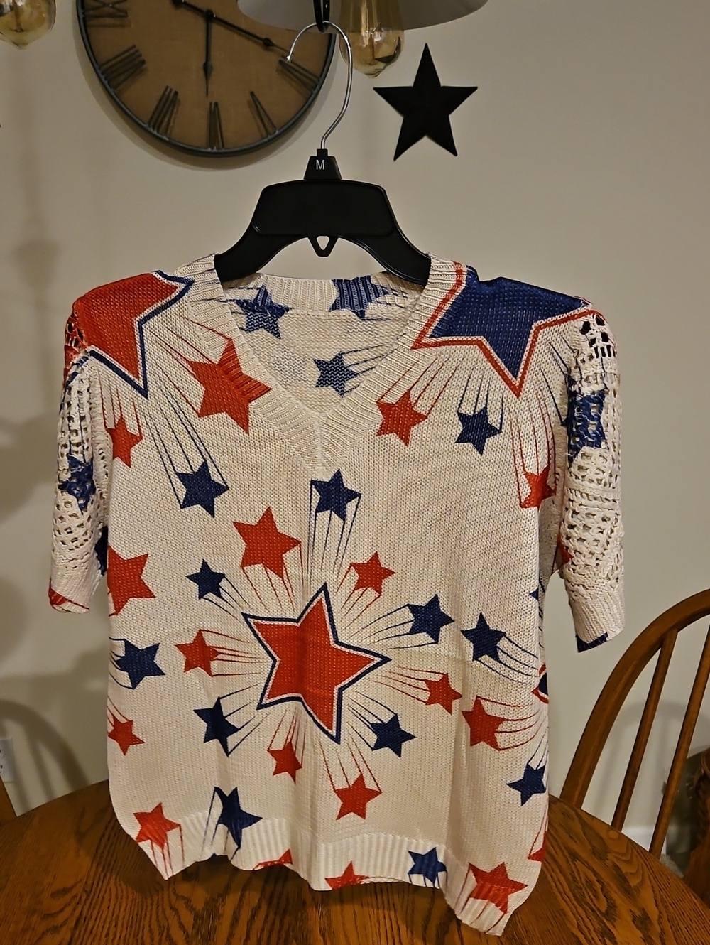 Star Print Knit Top - Red, White & Blue